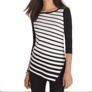White House Black Market Asymmetrical Black and White 3/4 Sleeve Blouse Sz XS